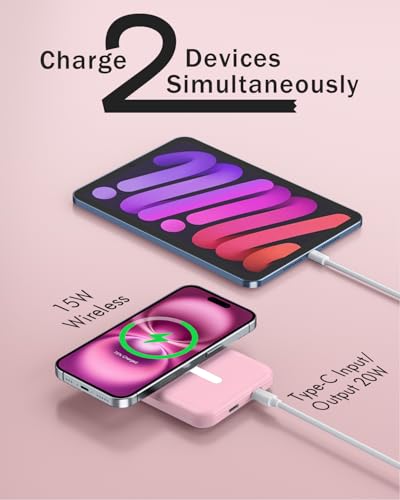 podoru for MagSafe Power Bank 5000mAh, Ultra-Slim Magnetic Portable Charger - color: Pink
