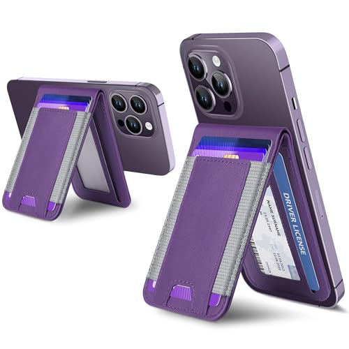 for MagSafe Wallet with Adjustable Stand, 9 Card Holder, Open ID Window - color: Purple
