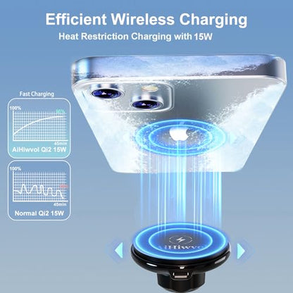 for Qi2 15W MagSafe Round Car Cup Holder Charger Magnetic Charger