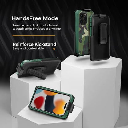 MOTIVE Heavy Duty Case for iPhone 15 Pro Max, Belt Clip Holster | 6.7" Green - color: Green Camouflage, size: iPhone 15 Pro Max