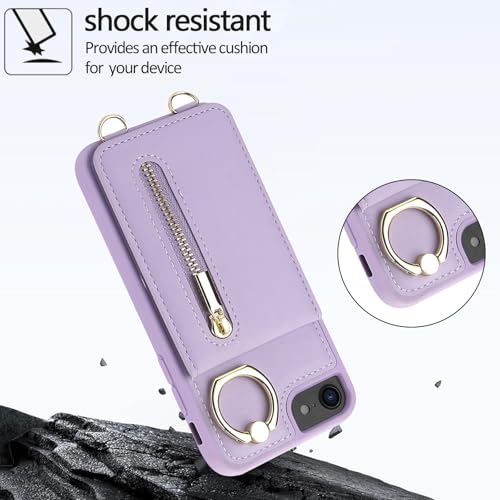 Crossbody Wallet Case for iPhone 7/8/SE 2020/SE 2022, with Card Slots Zipper Pocket Case, Flip Folio Purse RFID Blocking with Ring Kickstand Detachable Strap-Purple - color: Purple, size: iPhone 7/8/SE 2020/SE 2022 (4.7")
