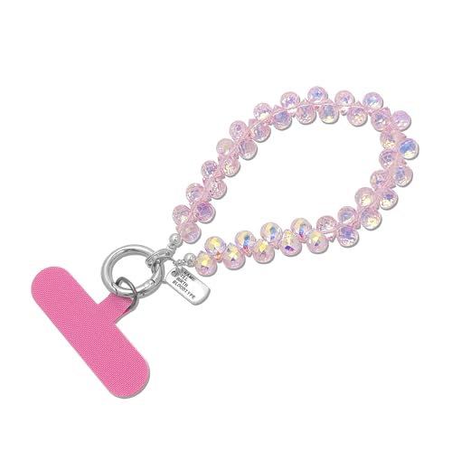 Cute Phone Wrist Strap Chic Beaded Cellphone Lanyard Phone Charm Grip Strap - color: Pink Crystal