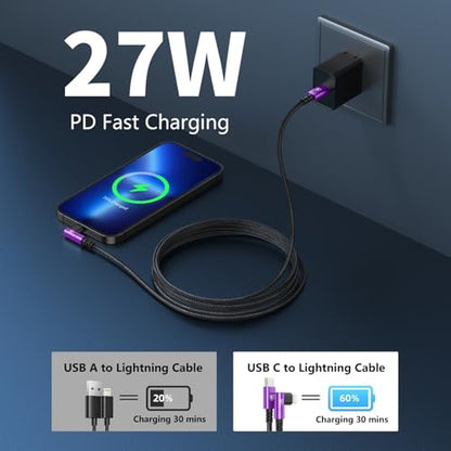 90 Degree iPhone Charger Cables 6FT USB C to Lightning Cable[MFi Certified] - color: Purple, size: 6FT, style: USB C to Lightning