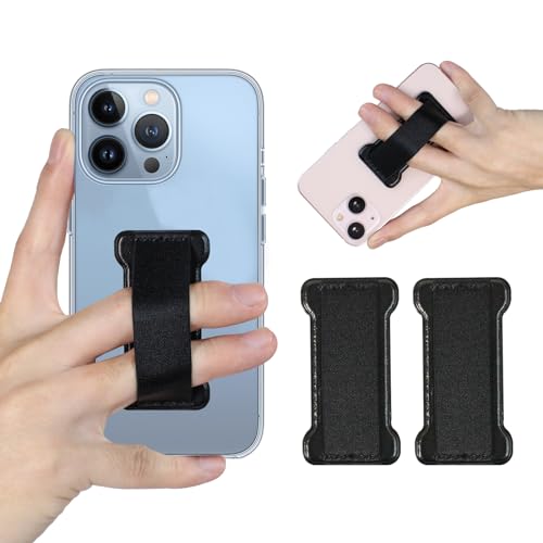 Phone Grip Holder for Hand, Universal Finger Strap Phone Holder, Finger Selfie Grip Compatible with Most Smartphones (PU Black) - 2Pack - color: PU Black