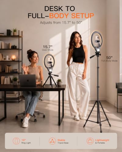 SENSYNE Ring Light with Stand, 50" Phone Tripod with Wireless Remote - size: 10-inch Ring Light