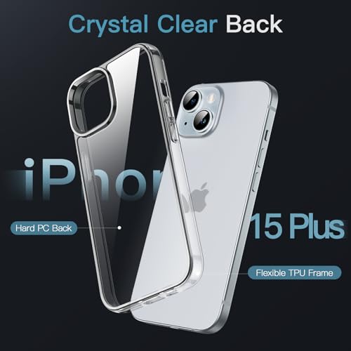 JETech Case for iPhone 15 Plus, Anti-Yellowing, Clear | Shockproof Protection, Scratch Resistant Hard PC Back, Durable Transparent TPU Bumper - color: Clear, size: iPhone 15 Plus