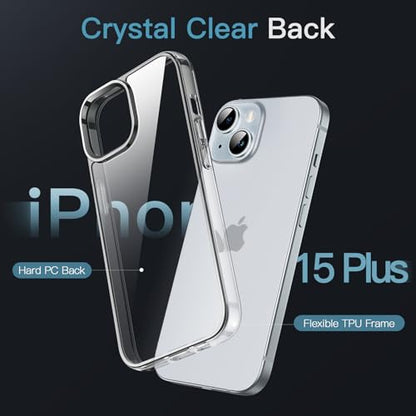 JETech Case for iPhone 15 Plus, Anti-Yellowing, Clear | Shockproof Protection, Scratch Resistant Hard PC Back, Durable Transparent TPU Bumper - color: Clear, size: iPhone 15 Plus
