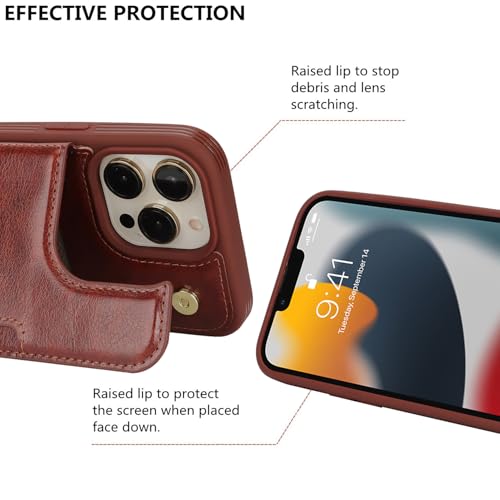 iCoverCase Compatible with iPhone 13 Pro Max Phone Case with Card Holder, Wallet Case for Women Men RFID Blocking PU Leather Protective Case 6.7 Inch (Dark Brown) - color: Dark Brown