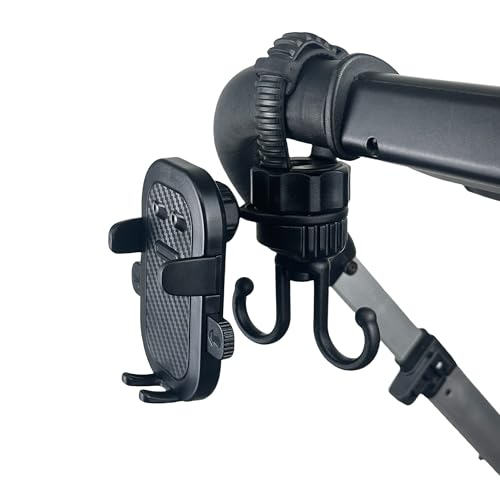Ezkindheit 2-in-1 Hook & Phone Holder - Universal for Strollers, Bikes - 360° Rotation, Non-Slip Design, Hands-Free Stroller Accessories for Parents.