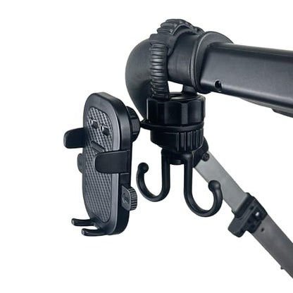 Ezkindheit 2-in-1 Hook & Phone Holder - Universal for Strollers, Bikes - 360° Rotation, Non-Slip Design, Hands-Free Stroller Accessories for Parents.