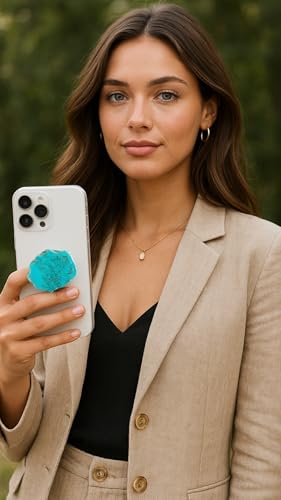Grips by CRYSTALFY Crystal Phone Grip Holder & Expanding Kickstand-Natural Gemstone Swappable Top Accessory Compatible with iPhone, iPad, Kindle & Mobile Devices (Turquoise Natural Edge, Adhesive) - color: Turquoise Natural Edge, style: Adhesive