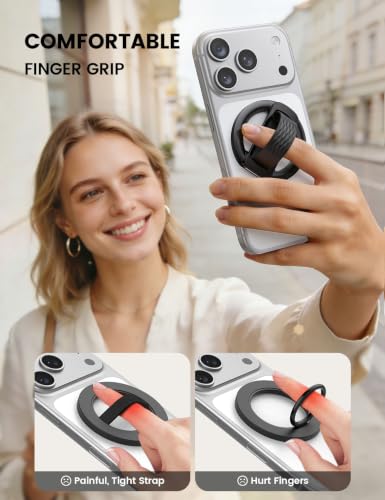 Lamicall Magnetic Phone Grip for MagSafe - Ultra Soft Finger Silicone Loop - color: Black - Zinc Alloy - Silicone Grip
