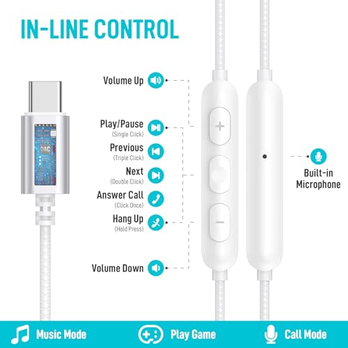 USB C Headphones Over Ear Hook for iPhone 17 16 15 18 Pro Max Duo Plus - color: White