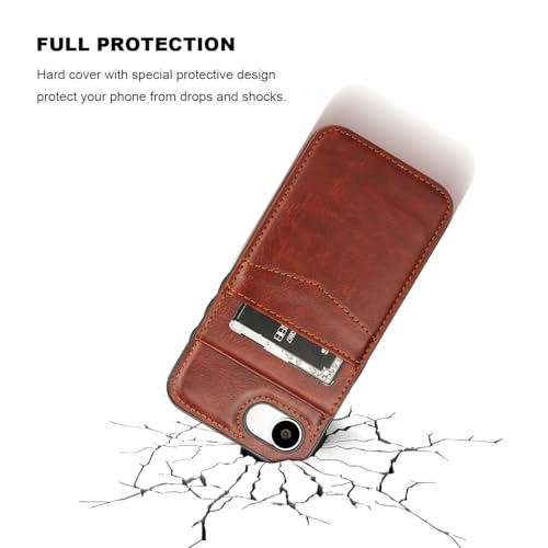 KIHUWEY for iPhone 17e/16e Wallet Case Card Holder Kickstand, Brown | Credit Card Slots, PU Leather, Magnetic Clasp, Flip Heavy Duty Protection Cover for Men and Women - color: Brown