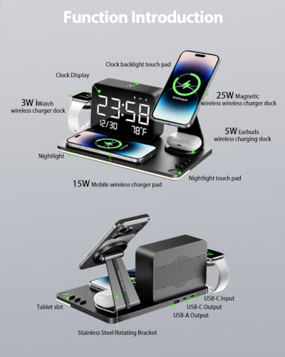 7-in-1 Magnetic Wireless Charging Station with Digital Clock & LED Lamp