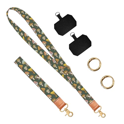 Phone Lanyard Crossbody Wrist Strap, Universal Adjustable Neck Strap for Phone Case Keys ID Badges, Travel Essential - color: Brown Mushrooms