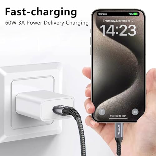 USB-C to USB-C Cable (15FT 2PACK 60W) Long Cable, Fast Charging - color: Grey, size: 15FT