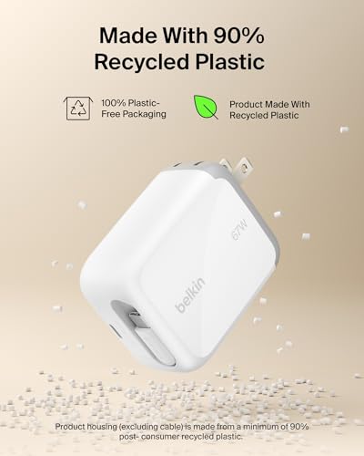 Belkin 67W GaN USB C Retractable Charger Block Fast Charging for Travel - color: White, style: 67W