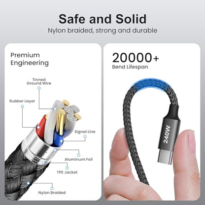 etguuds 240W USB C to USB C Cable 10ft, 2-Pack C to C Cable Fast Charging - size: 10ft