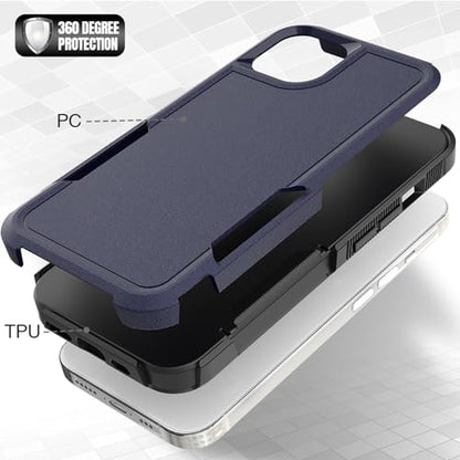 for iPhone 14 / iPhone 13 Case: Dual Layer Protective Heavy Duty Cell Phone Case Shockproof Rugged Bumper Tough with Screen Protector - 16FT Military Grade Drop Tested for iPhone 14 / iPhone 13, Blue - color: Navy Blue (PC) + Black (TPU)