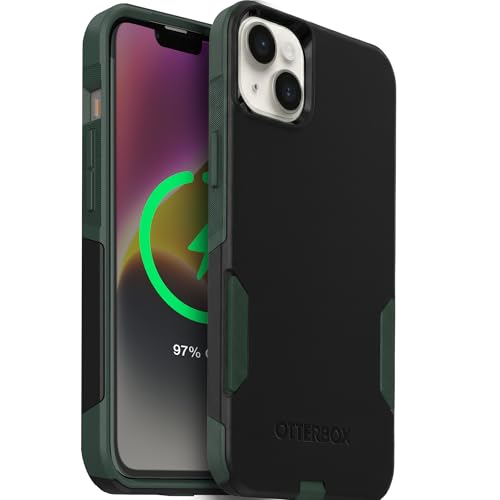 OtterBox iPhone 14, 13 – Commuter Series Slim Case - Black & Green | 3X Military Drop Protection - Dual-Layer Design - Pocket-Friendly - Raised Edges - Port Covers - color: Black/Green