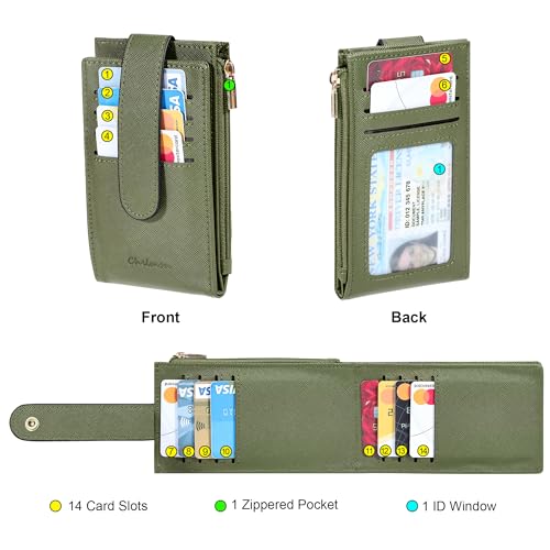 Chelmon Women's RFID Slim Card Holder Wallet | Thin Bifold Multi Card Case with Zipper Coin Pocket Purse for Women(Green Army) - color: Green Army