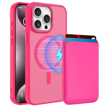 Magnetic Designed for iPhone 15 Pro Case 6.1" 2023, Hot Pink | [Compatible with Magsafe] [with Wallet & Card Holder] [Military Drop Protection] Slim Translucent Matte Phone Case - color: Hot Pink, size: iPhone 15 Pro