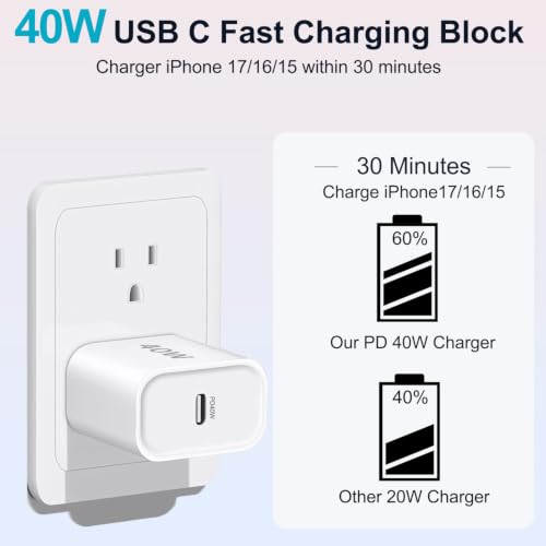 iPhone 17/16/15 Charger Fast Charging 3Pack 40W USB C Charger Fast Charging - size: 10FT