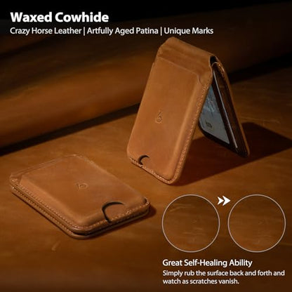 Belemay Crazy Horse Leather Magnetic Wallet for MagSafe Adjustable Stand - color: Sunset Tan