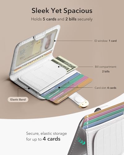 ESR Aura Clutch for MagSafe Wallet for Women, 5 Card Holder, RFID Blocking | MagSafe Sticker Included, Magnetic Wallet Stand for iPhone 17 Pro Max 17e 16 15 14 13 12 Series, Select Samsung Galaxy, White - color: Pearl White