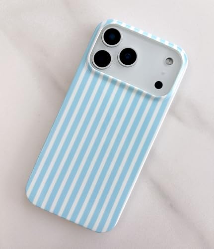Qokey Compatible for iPhone 17 Pro Max Case, Cute Stripes Aesthetics Phone Cover, Glossy Soft TPU Slim Lightweight Fashion Shockproof Case for Women, Blue and White - color: Blue and White Stripes