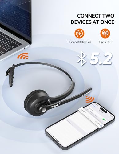 TECKNET Single Ear Bluetooth Headset - Noise Cancelling Microphone