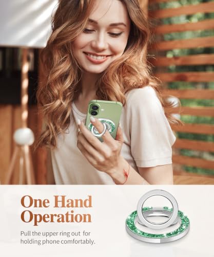 GVIEWIN Magnetic Phone Ring Holder, Compatible with MagSafe Phone Grip - color: Glitter/Green-2