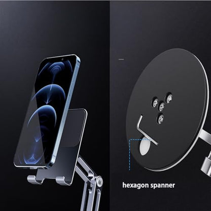 Cell Phone & Tablet Stand for Desk, Adjustable 360° Swivel Aluminum Alloy Desktop Phone Holder with 360-degree Rotating Base and Dual Axis Adjustment for 4"-13" Phone and Tablet - color: L08-Silver