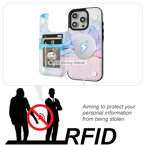 HAOPINSH for iPhone 16 Pro Case Wallet Compatible with MagSafe Wireless Charging, Pink Blue Marble Pattern Back Flip Folio PU Leather Kickstand Card Slots Case Double Magnetic Clasp Cover 6.3" - color: Pink Blue Marble for MagSafe