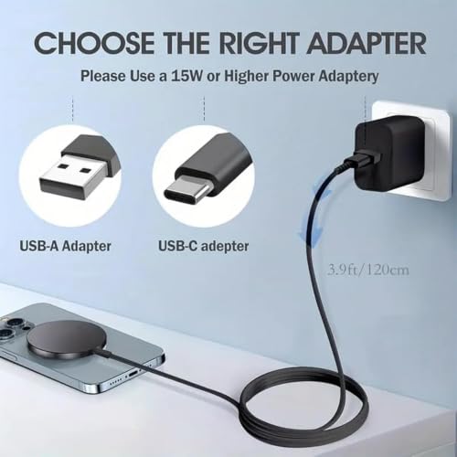 Magnetic Wireless Charger, 15W Fast Charging Pad, Ultra Slim Portable Charger with USB-C & USB-A Cable, Strong Magnetic Alignment Compatible with iPhone 17/16/15/14/13/12 Series (Black-G)