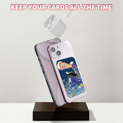 Phone Credit Card Holder Stick on, Cell Phone Pocket Self Adhesive Stretchy Stick on Wallet ID Credit Card Case Pouch Sleeve with Flap for All Smartphones, Book Skull Flower - color: Book Skull Flower