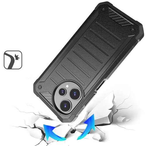TJS for Cricket Icon Plus 2026 Phone Case, AT&T Verge 2 5G Case (Black) | with Tempered Glass Screen Protector, Premium Tough Lined Design Hybrid Shockproof Heavy Duty Phone Case Cover - color: Black