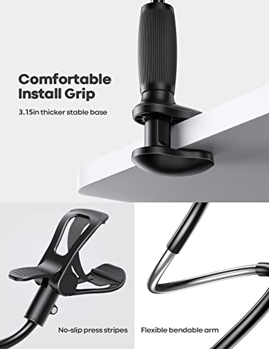 Lamicall Gooseneck Phone Holder for Bed, Stable Flexible Arm Stand for Desk - color: black