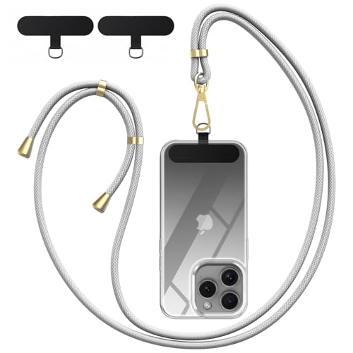 Crossbody Phone Lanyard Strap with 2 Pack Patchs, Adjustable Universal Nylon Neck Strap - color: Silver
