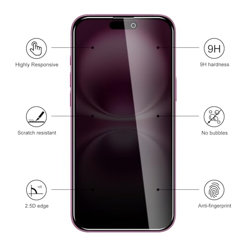 2 Pack Privacy Screen Protector for iPhone 16 Plus with 2 Pack Camera Lens Protector, 9H Hardness Double Shatterproof Anti-Spy Tempered Glass Film, Easy Installation - size: iPhone 16 Plus