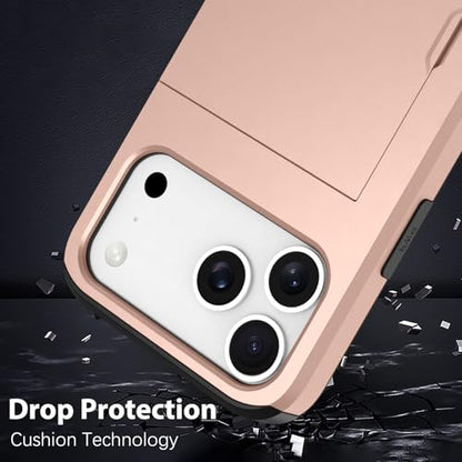 Wallet Case for iPhone 17 Pro Max with 2 Card Holder Credit Slot - color: Rose Gold, size: iPhone 17 Pro Max