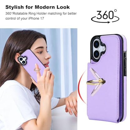 Folosu for iPhone 17 Case Wallet with Card Holder, Finger Ring Cover Purple - color: Purple