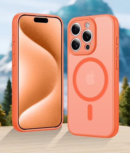for iPhone 15 Pro Max Case,[Compatible with MagSafe] [Military Drop Protection] Full Camera Protection Shockproof Slim Translucent Matte Protective Phone Cover for iPhone 15 Pro Max 6.7-Inch-Orange - color: orange, size: iPhone 15 Pro Max
