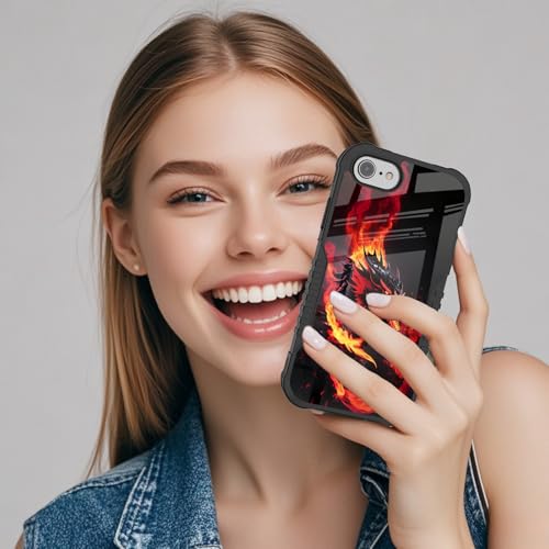 Protective Case Compatible with iPhone se 2022 2023 6/7/8 - Dragon | Hard PC Back Soft TPU Frame, Anti-Slip Shockproof, Stylish Printed Phone Cover Suitable for Men and Women - color: A Fiery Dragon