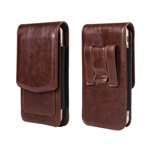 Cell phone Waist Bag with Belt Clip Leather, Vertical Cell Phone Belt Pouch for Men's, Smartphone Waist Holder Wallet Hiking Travel Carrying Case Belt Holster Pack with Card Slot Carabiner Hook - color: Coffee, size: 7.2 INCH