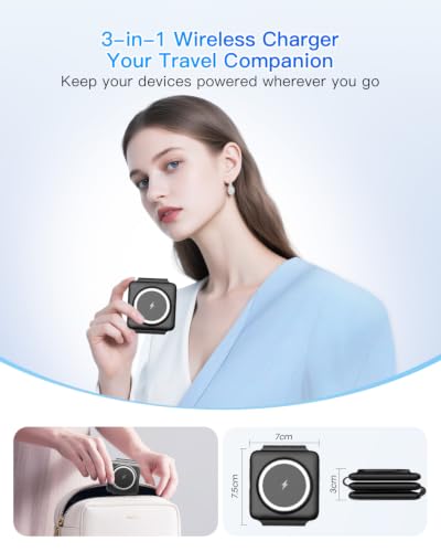 Fold Magnetic Wireless Charger for iPhone: Compact Charging Pad Fit Travel - color: Dark black