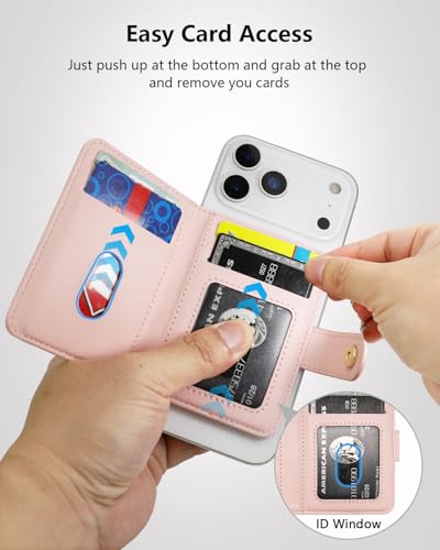ONETOP for MagSafe Wallet,Magnetic Phone Wallet with 5 Card Slots,Pink | 1-12 Cards/Cash Holder for iPhone 17/16/15/14/13/12 Series,Detachable Wallet Stick-On Back,PU Leather RFID Blocking Kickstand - color: Pink