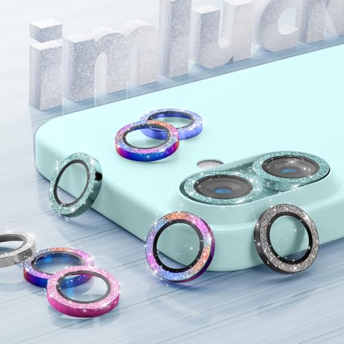 imluckies for iPhone 16 / iPhone 16 Plus Camera Lens Protector, AR+AF Tempered Glass 9H Anti-Scratch Metal Individual Lens Cover, HD Clear Camera Accessories, Glitter Teal - color: Glitter Teal