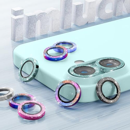 imluckies for iPhone 16 / iPhone 16 Plus Camera Lens Protector, AR+AF Tempered Glass 9H Anti-Scratch Metal Individual Lens Cover, HD Clear Camera Accessories, Glitter Teal - color: Glitter Teal